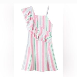 NEW Habitual Girl's Catrina Ruffle Dress Pink Stripe Linen Size 14